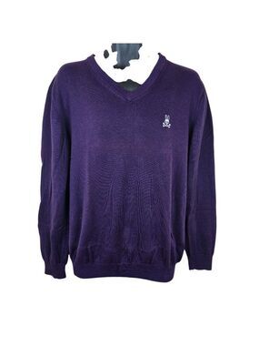 Psycho Bunny Mens Purple V-Neck Sweater Size L 100% Pima Cotton